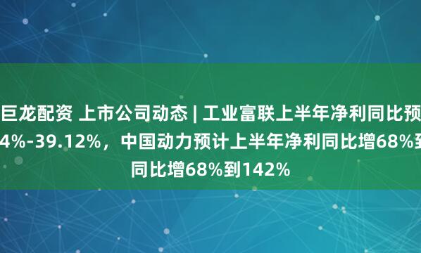 巨龙配资 上市公司动态 | 工业富联上半年净利同比预增36.84%-39.12%，中国动力预计上半年净利同比增68%到142%