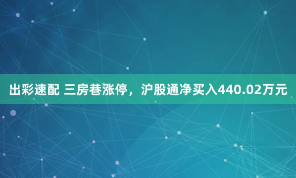 出彩速配 三房巷涨停，沪股通净买入440.02万元