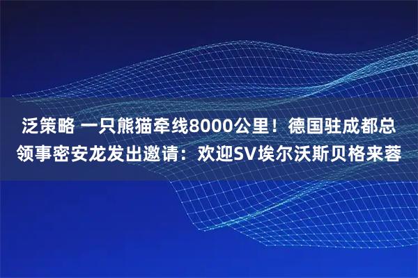 泛策略 一只熊猫牵线8000公里！德国驻成都总领事密安龙发出邀请：欢迎SV埃尔沃斯贝格来蓉